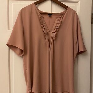 Ann Taylor Blush Ruffle V-Neck Blouse